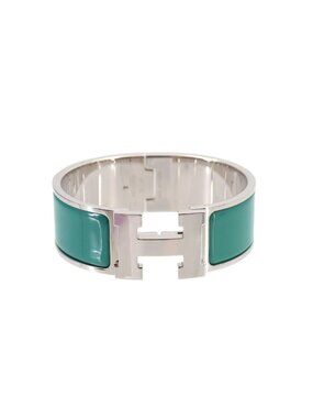 Hermes Clic Clac PM Bangle White Jaune Citron Silver Bracelet